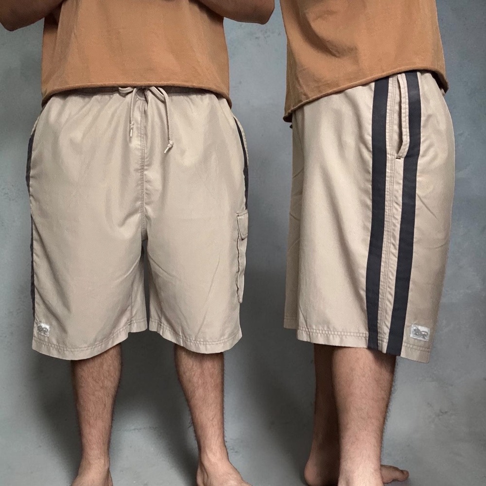 Ocean Pacific Vintage Skater Baggy Board Shorts Tan Navy Blue XL
